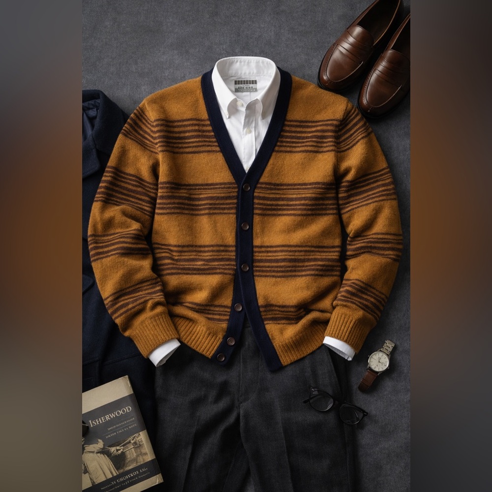 Wendi Reed 100% Lambswool Striped Cardigan Boutique Designer Knit Sweater M - Picture 11 of 11